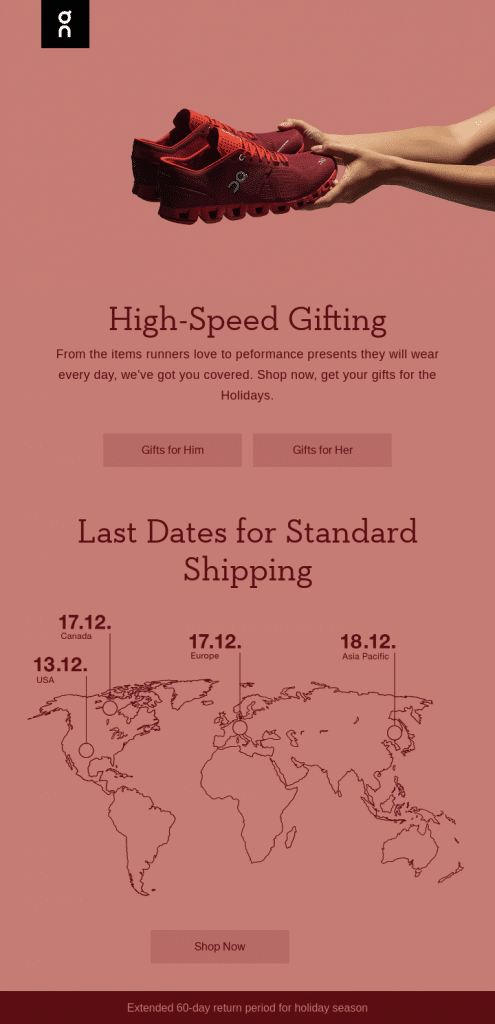 Holiday email marketing example from On Running