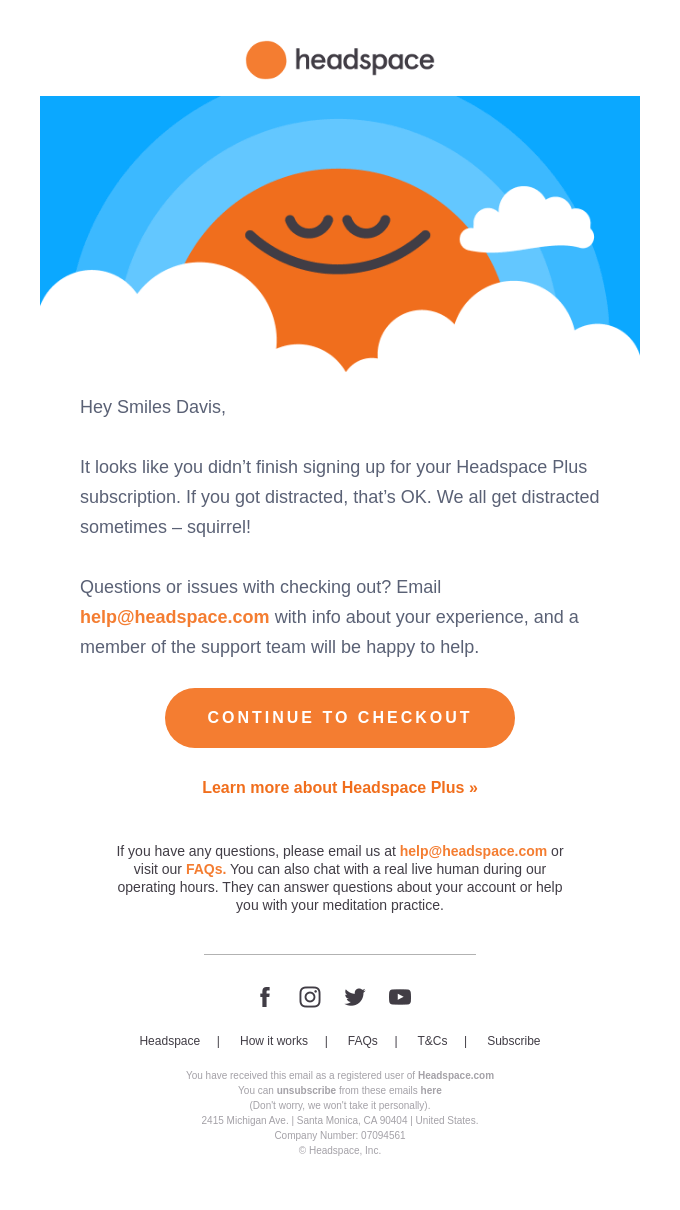 Health & wellness email example from Headspace.