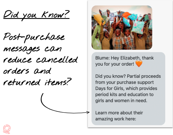 Post purchase SMS message example